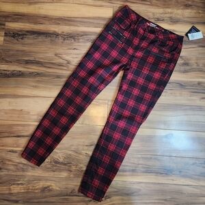 Hot Topic HT Denim High-Rise Super Skinny Jeans Red Buffalo Plaid Size NWT